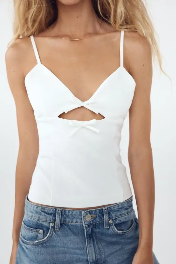 Top Elastico Cut Out Lazos (Rosa, S)