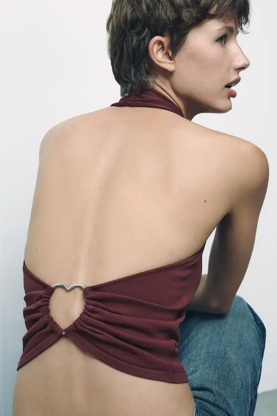 Top Punto Espalda Descubierta Aplique Corazón (S)