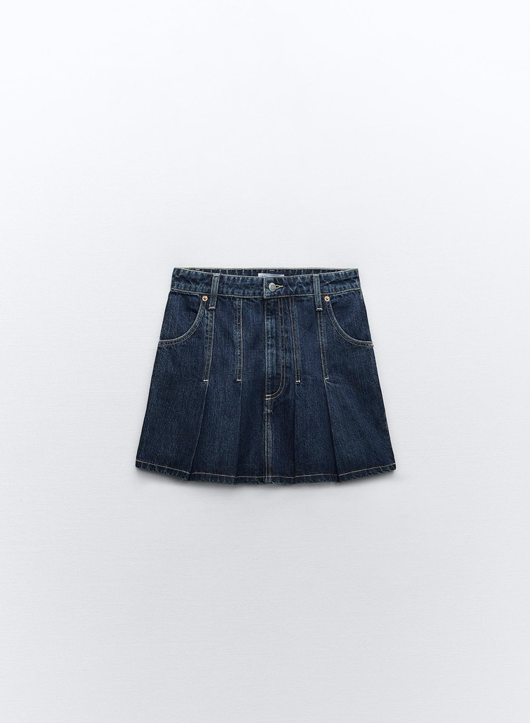 Falda denim plisada