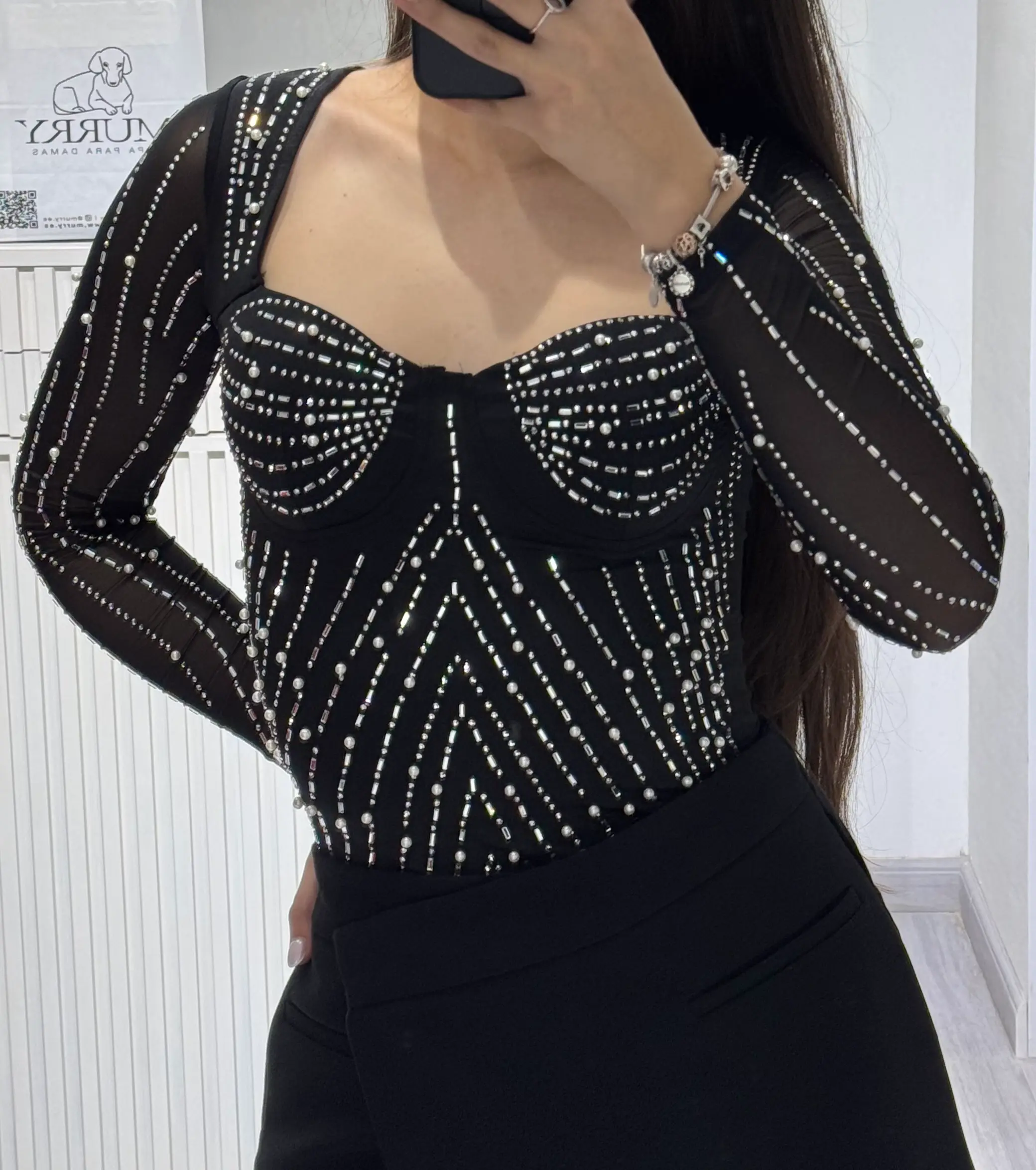 Top Manga Larga Brillos Vinceotto